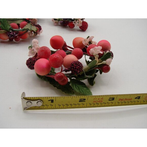 Lot 4 Candle Ring Holders 2" Pink Burgundy Berry Decor Christmas Holiday Vintage - Picture 10 of 10